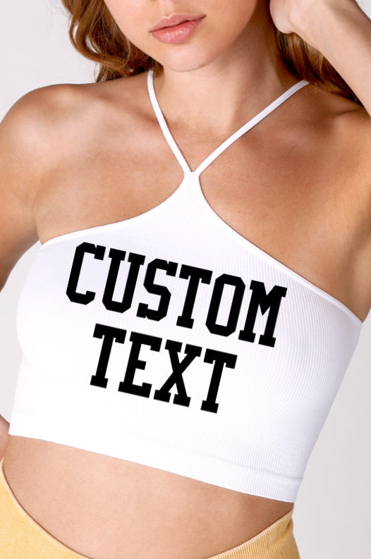 Custom Single Color Text Harlow Seamless Ribbed Halter Crop Top (Available in 2 Colors)