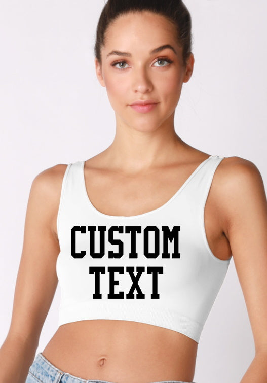 Custom Single Color Text Kristy Seamless Tank Crop Top (Available in 2 Colors)