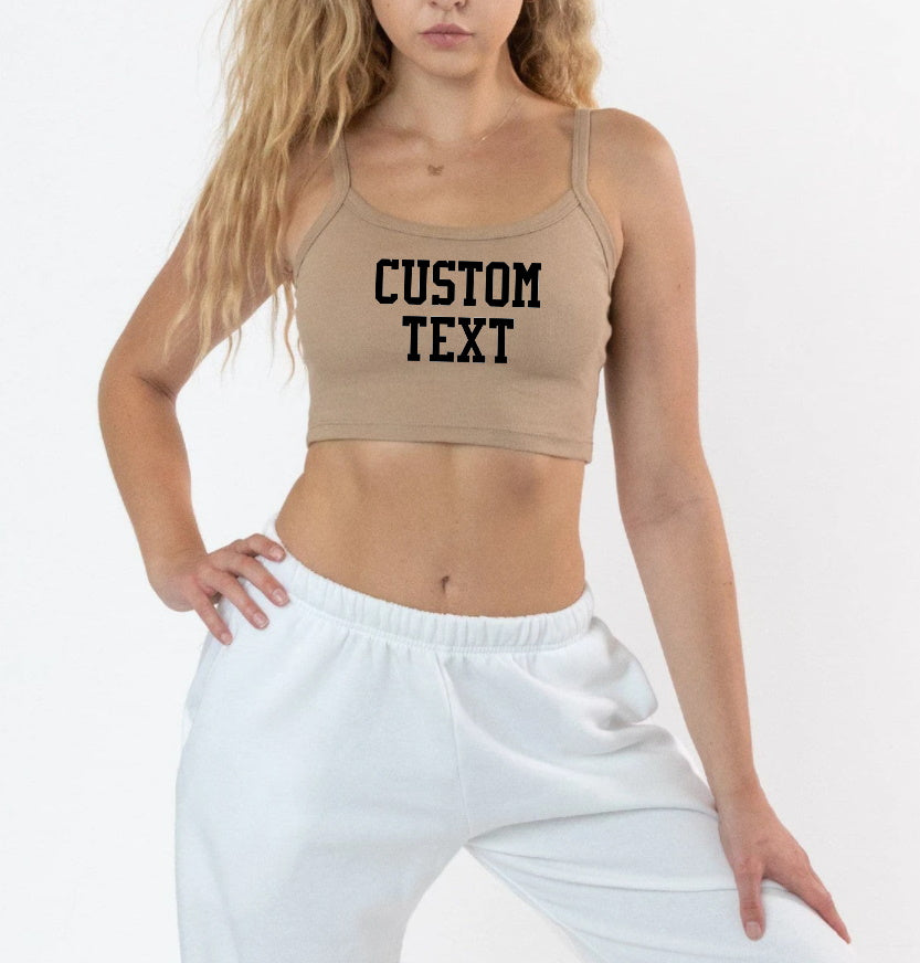 Custom Single Color Text Jessa Baby Rib Spaghetti Strap Crop Top (Available in 4 Colors)