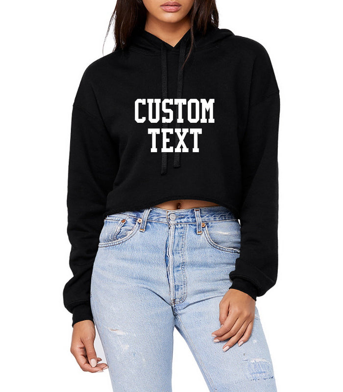 Custom Single Color Text Maya Raw Hem Crop Hoodie (Available in 2 Colors)