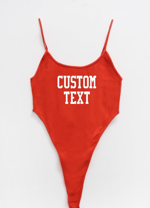 Custom Single Color Text Jaden Seamless Deep Side Cut Ribbed Bodysuit (Available in 3 Colors)