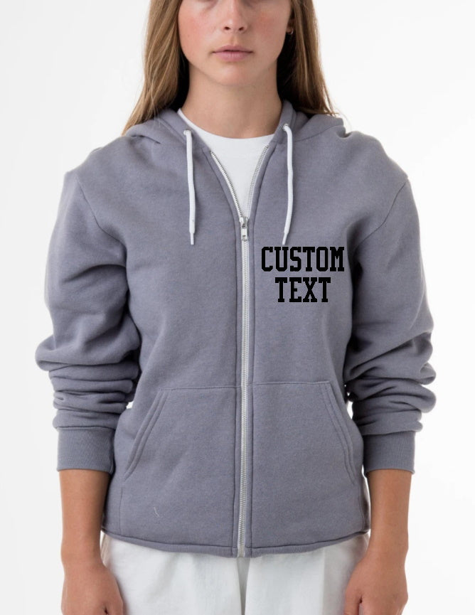 Custom Single Color Text Full Zip Up Fleece Hoodie (Available in 4 Colors)