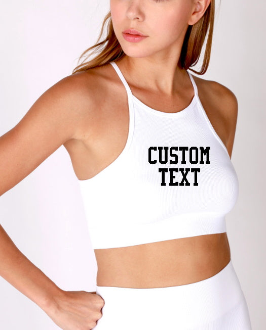 Custom Single Color Text Serena Seamless Ribbed Crop Top (Available in 3 Colors)