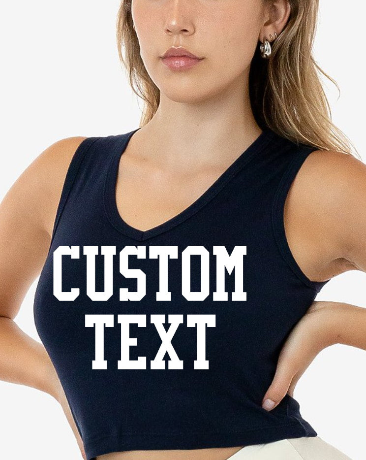 Custom Single Color Text Karina Baby Rib V-Neck Crop Top (Available in 5 Colors)