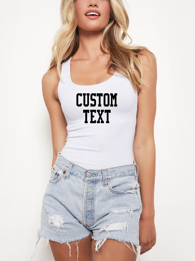 Custom Single Color Text Kendall Ribbed Seamless Tank Top (Available in 3 Colors)