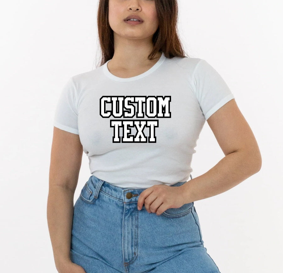 Custom Double Color Text Kaleigh Crewneck Baby Rib Tee (Available in 2 Colors)