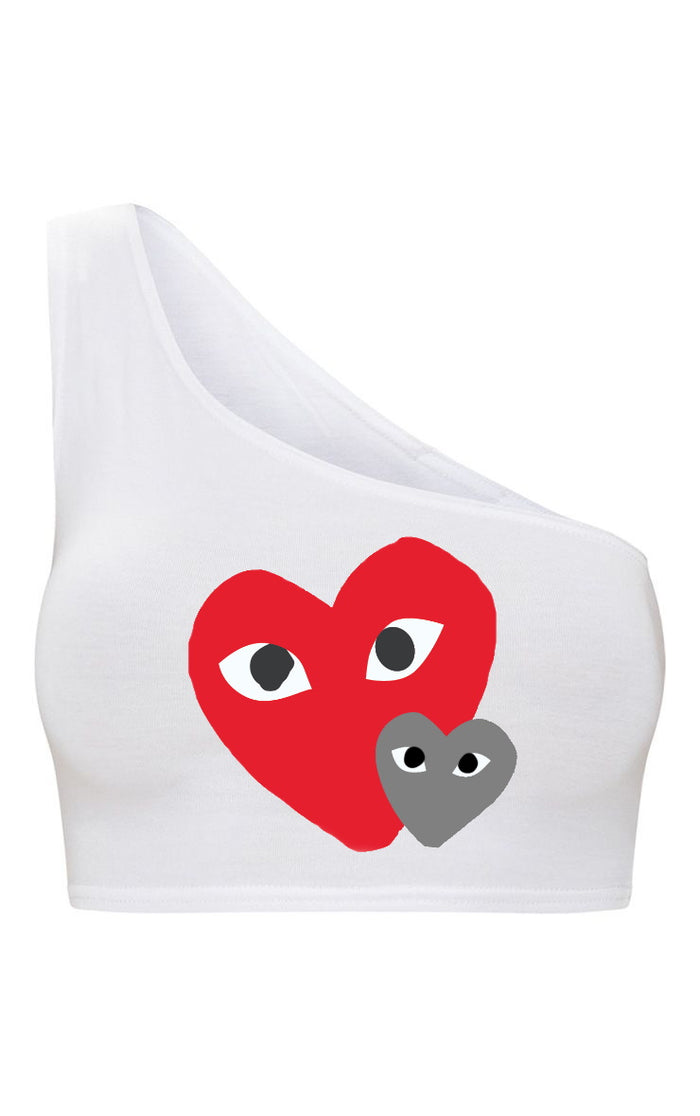 Game Day Hearts Seamless One Shoulder Ribbed Crop Top (Available in 2 Colors)