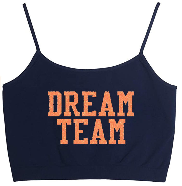 Dream Team Fluorescent Glitter Navy Seamless Crop Top