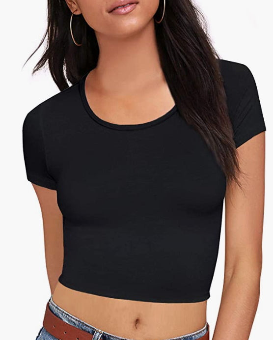 Shot & A Beer Glitter Cotton Spandex Crop Tee