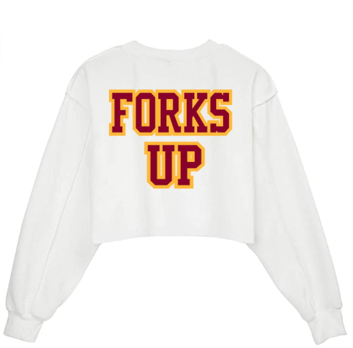 Forks Up Raw Hem Cropped Sweatshirt