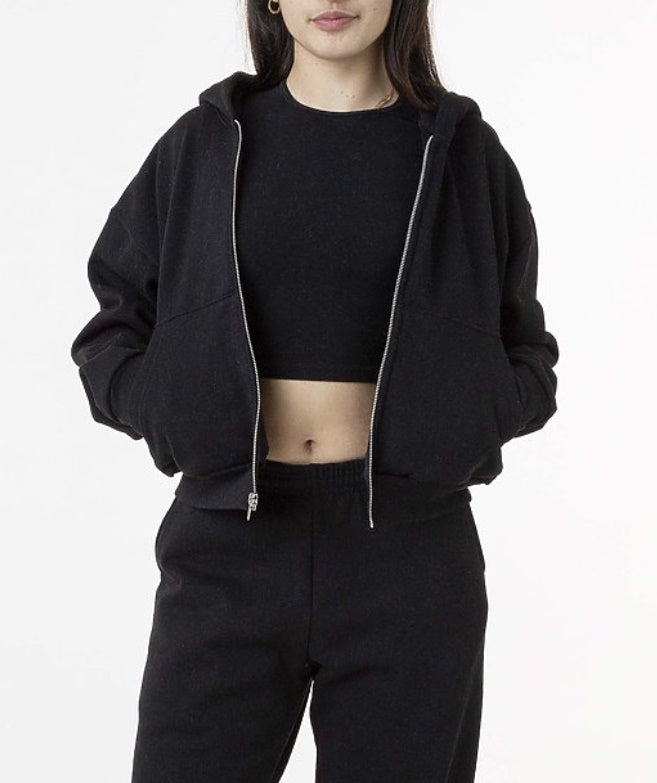 Custom Single Color Text Cropped Zip Up Hoodie (Available in 3 Colors)