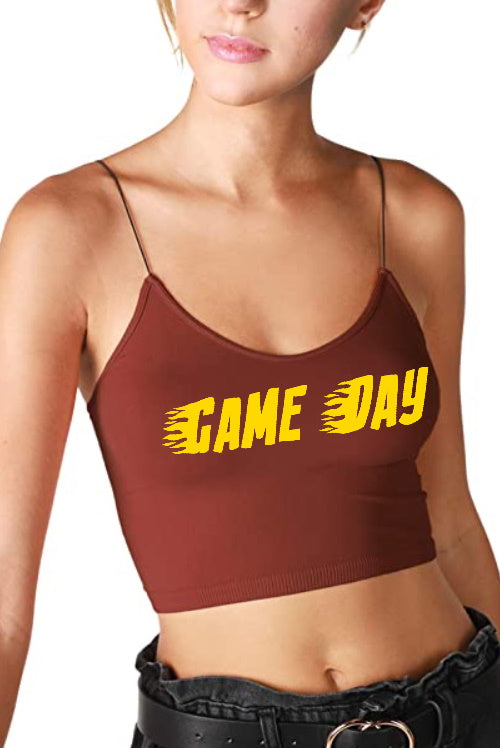 Game Day Flames Seamless Skinny Strap Crop Top (Available in 3 Colors)