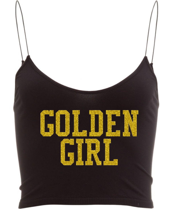 Golden Girl Glitter Seamless Skinny Strap Crop Top (Available in 2 Colors)
