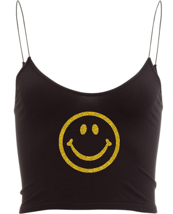Happy Game Day Glitter Seamless Skinny Strap Crop Top (Available in 2 Colors)