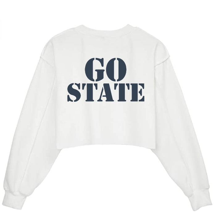 Go State Glitter Raw Hem Cropped Sweatshirt