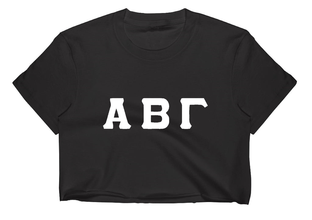 Custom Single Color Greek Letter Raw Hem Cropped Tee (Available in 2 Colors)