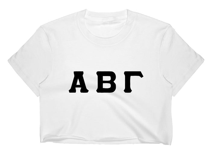 Custom Single Color Greek Letter Raw Hem Cropped Tee (Available in 2 Colors)