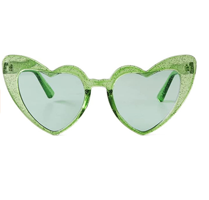 Green Glitter Heart Glasses