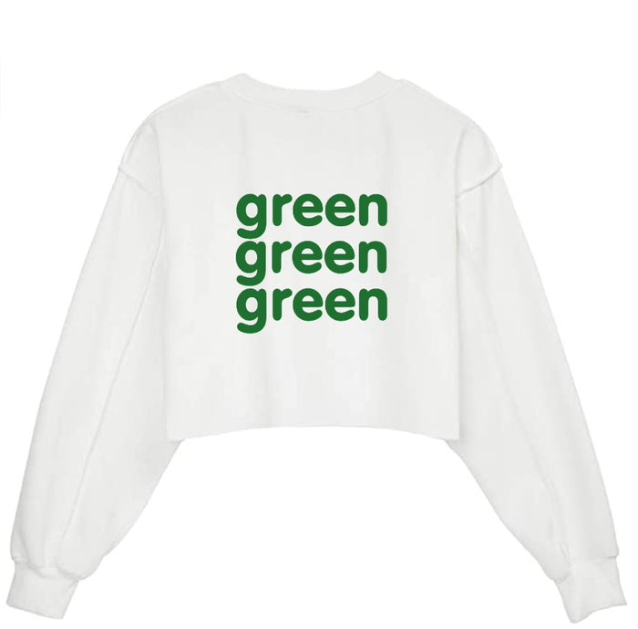 Green Green Green Raw Hem Cropped Sweatshirt