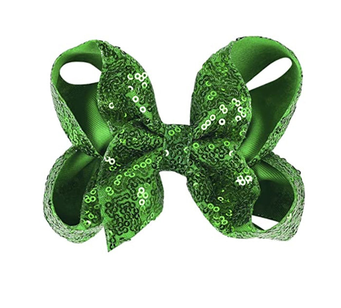 Green Sequins Hair Bow