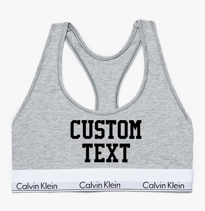 Custom Single Color Text Grey Cotton Bralette