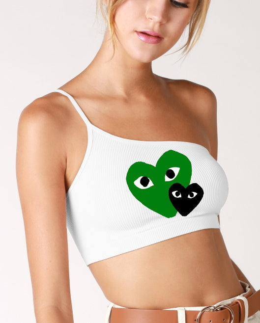 Game Day Hearts Seamless One Shoulder Ribbed Crop Top (Available in 2 Colors)