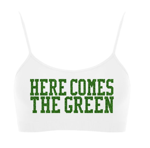 Here Comes The Green Glitter Seamless Spaghetti Strap Super Crop Top (Available in 2 Colors)