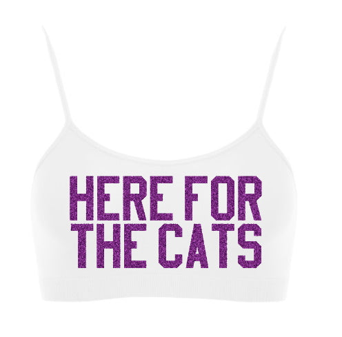 Here For The Cats Glitter Seamless Spaghetti Strap Super Crop Top (Available in 2 Colors)