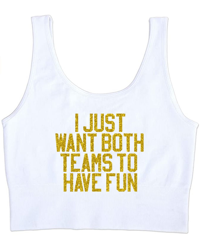 I Just Want Both Teams To Have Fun Glitter Seamless Tank Crop Top (Available in 2 Colors)