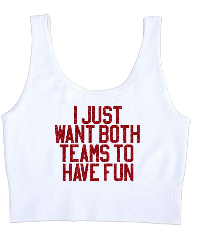 I Just Want Both Teams To Have Fun Glitter Seamless Tank Crop Top (Available in 2 Colors)