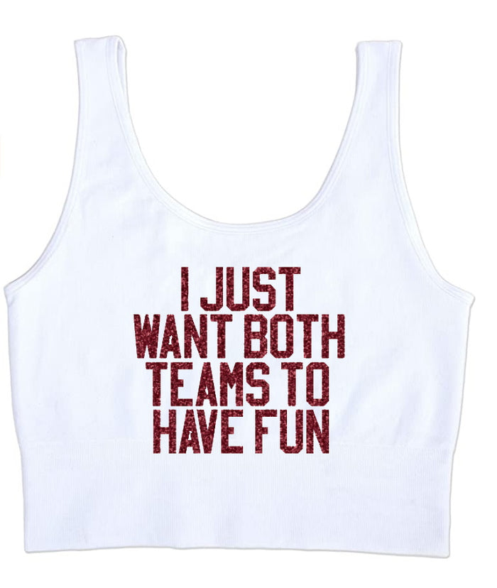 I Just Want Both Teams To Have Fun Glitter Seamless Tank Crop Top (Available in 2 Colors)