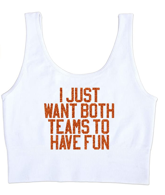 I Just Want Both Teams To Have Fun Glitter Seamless Tank Crop Top (Available in 2 Colors)