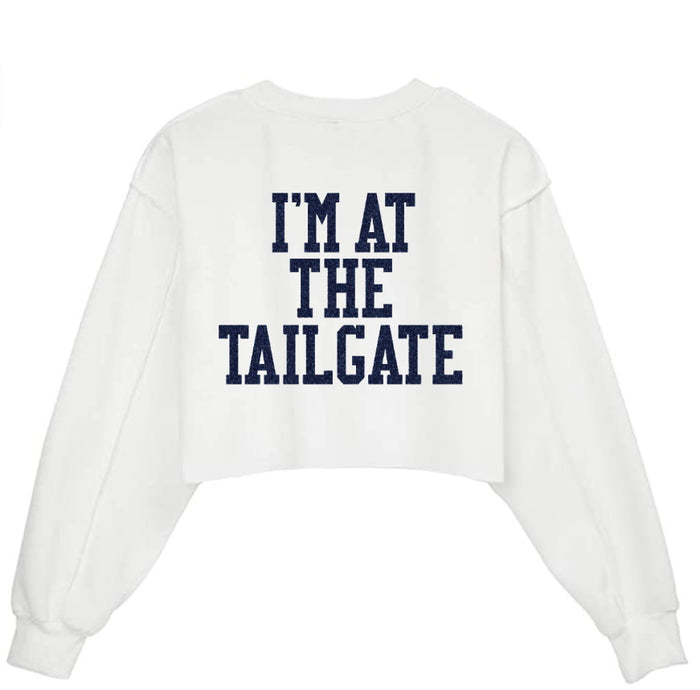 I'm At The Tailgate Glitter Raw Hem Cropped Crewneck