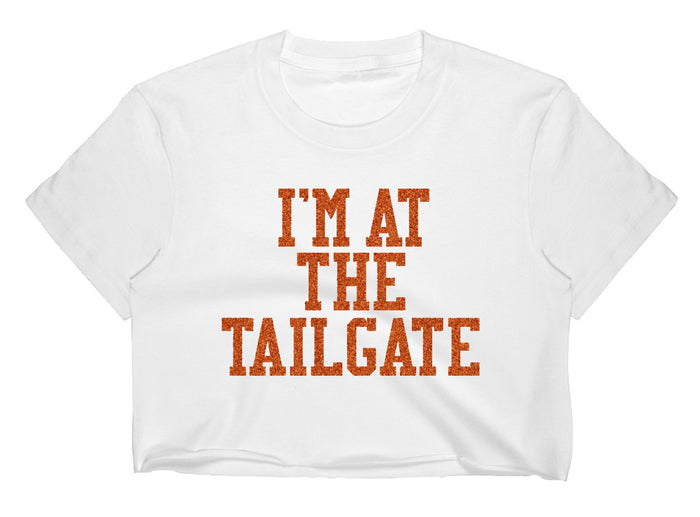 I'm At The Tailgate Glitter Raw Hem Crop Tee (Available in 2 Colors)