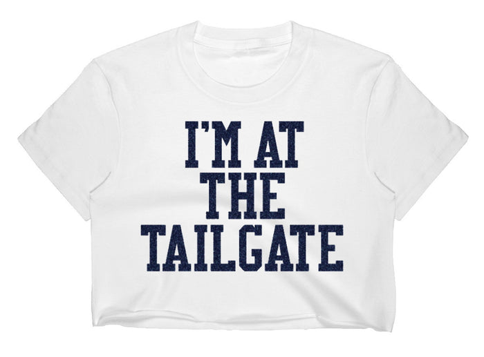 I'm At The Tailgate Glitter Raw Hem Cropped Tee