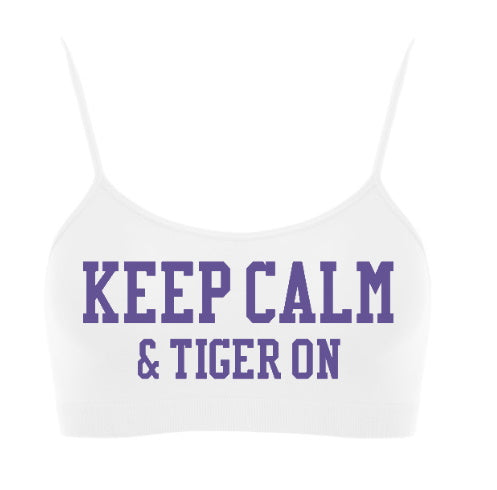 Keep Calm & Tiger On Seamless Spaghetti Strap Super Crop Top (Available in 2 Colors)
