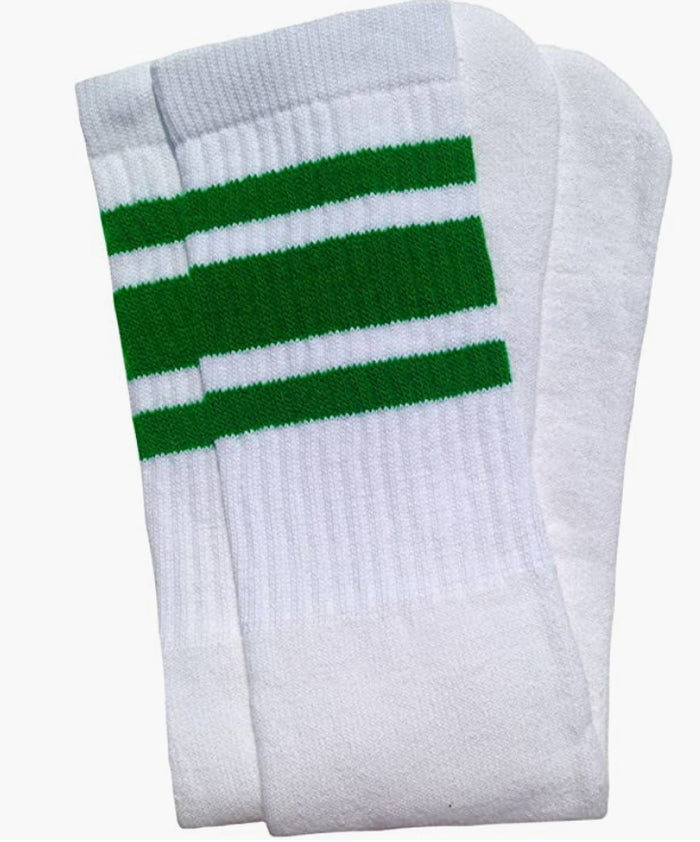 White & Kelly Green Striped Knee High Tube Socks