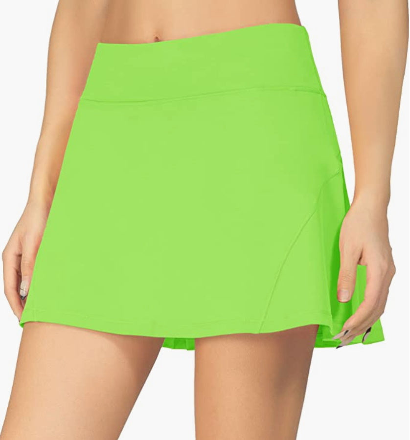 Bright Green Flowy Sporty Skirt With Back Pleat
