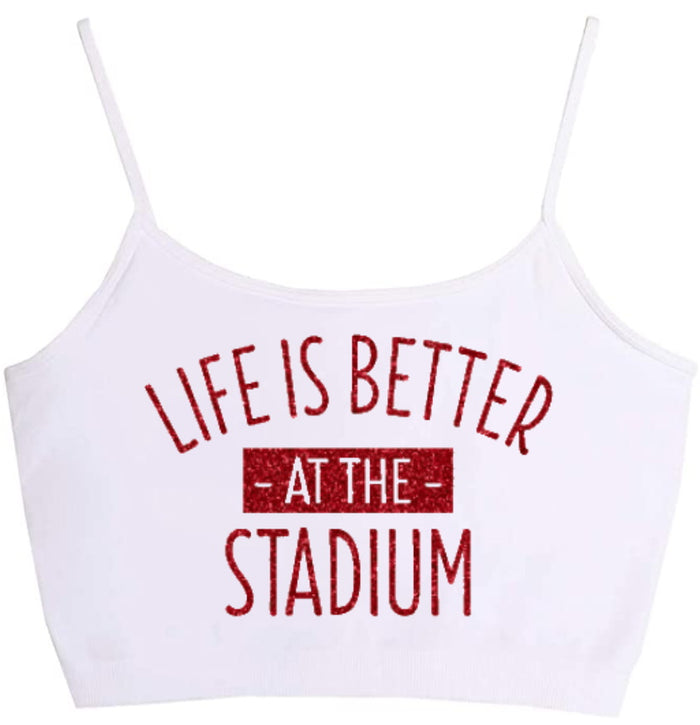 Life Is Better At The Stadium Glitter Seamless Crop Top (Available in 3 Colors)