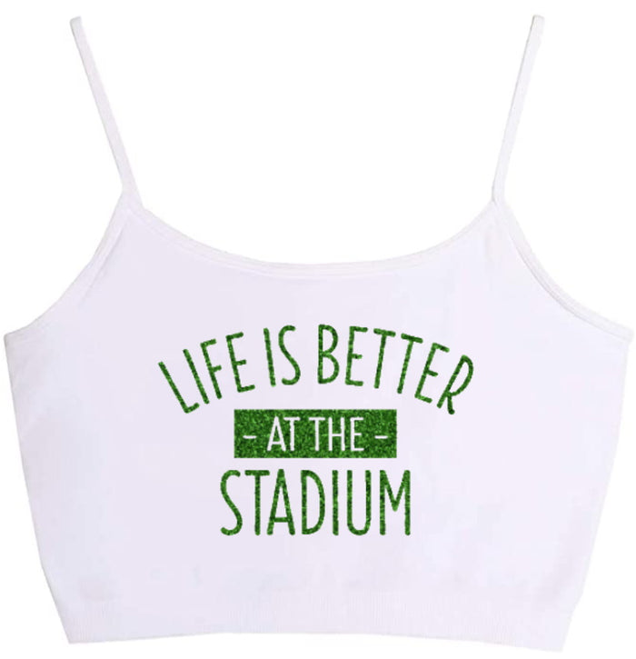 Life is Better At The Stadium Glitter Seamless Crop Top