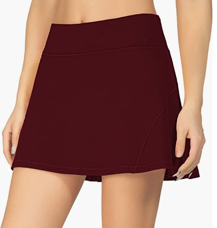 Maroon Flowy Sporty Skirt With Back Pleat