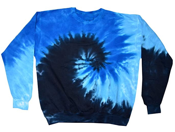 Blue Multi Color Swirl Tie Dye Crew Neck Sweatshirt