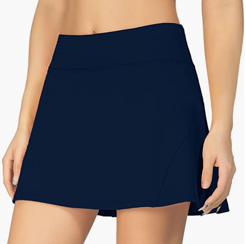 Navy Flowy Sporty Skirt With Back Pleat