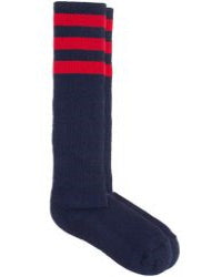 Navy & Red Calf High Tube Socks