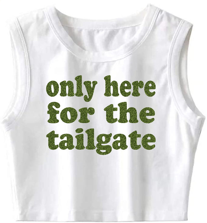 Only Here For The Tailgate The Ultimate Glitter Sleeveless Tank Crop Top