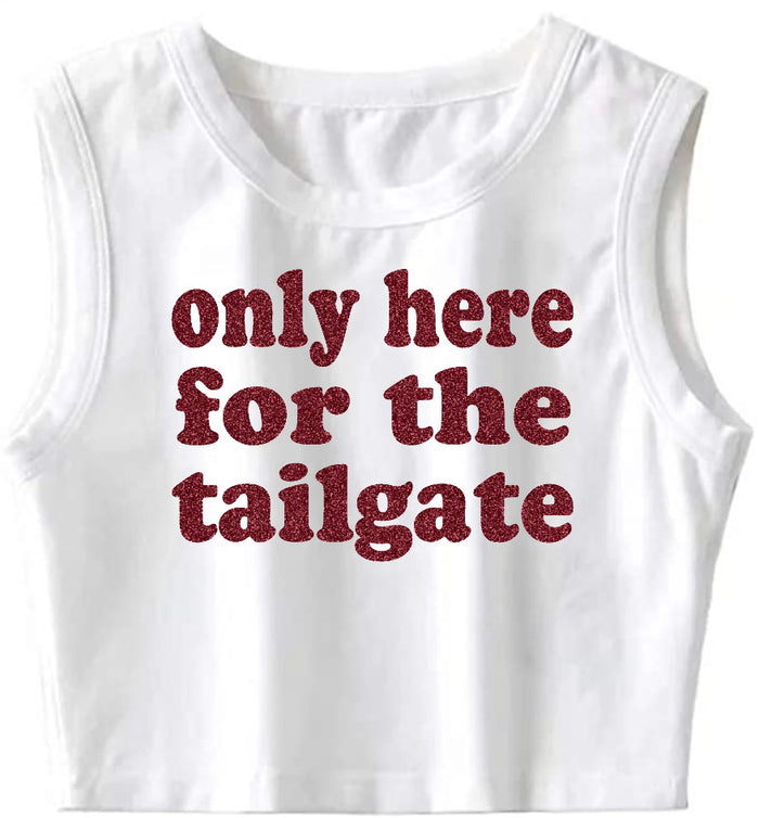 Only Here For The Tailgate The Ultimate Glitter Sleeveless Tank Crop Top