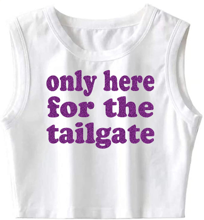 Only Here For The Tailgate The Ultimate Glitter Sleeveless Tank Crop Top