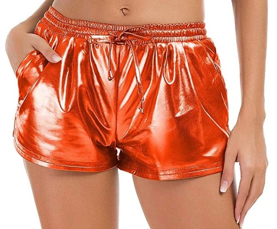 Orange Metallic Draw String Shorts