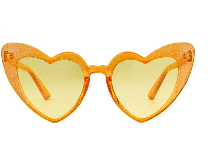 Orange Glitter Heart Sunglasses