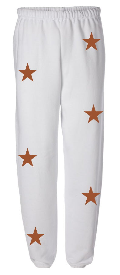 Star Power White Sweats with Texas Orange Stars